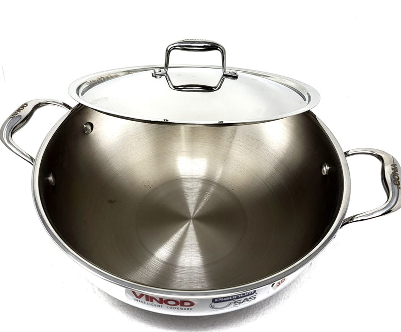 Vinod Platinum Triply Stainless Steel Extra Deep Kadai with Lid -30cm 5.5Ltrs  (Induction Friendly)
