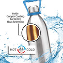 Milton Thermosteel Duo DLX 2000, Double Walled Vacuum Insulated Flask 2000 ml | 68 oz | 1.86 Ltr |24 Hours Hot and Cold Water Bottle, 18/8 Stainless Steel, BPA Free, Food Grade, Leak-Proof | Silver