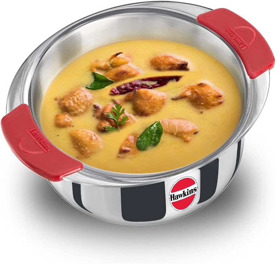 Hawkins Tri-Ply Stainless Steel Induction Compatible Deep Kadhai (Deep-Fry Pan) with Glass Lid, Capacity 4 Litre, Diameter 28 cm