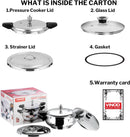 Vinod Magic Stainless Steel Smart 3 in 1 Pressure Cooker 5.5 Litre | 5mm Thick Base | All in One with Strainer & Glass Lid | Induction and Gas Base | ISI certified |