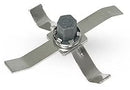 A set of silver stainless steel blades for a Preethi mixer grinder, isolated on a white background.