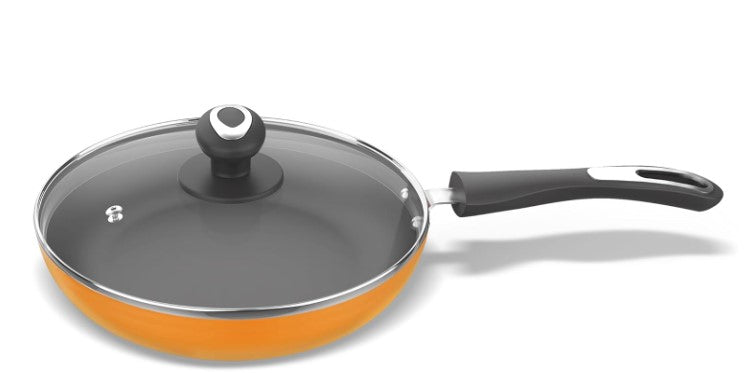 Preethi Dura Collection Non Stick Fry Pan, 26 cm, with Glass Lid, Gas & Induction Compatible, 5 Star Non Stick Effect, Turmeric Yellow