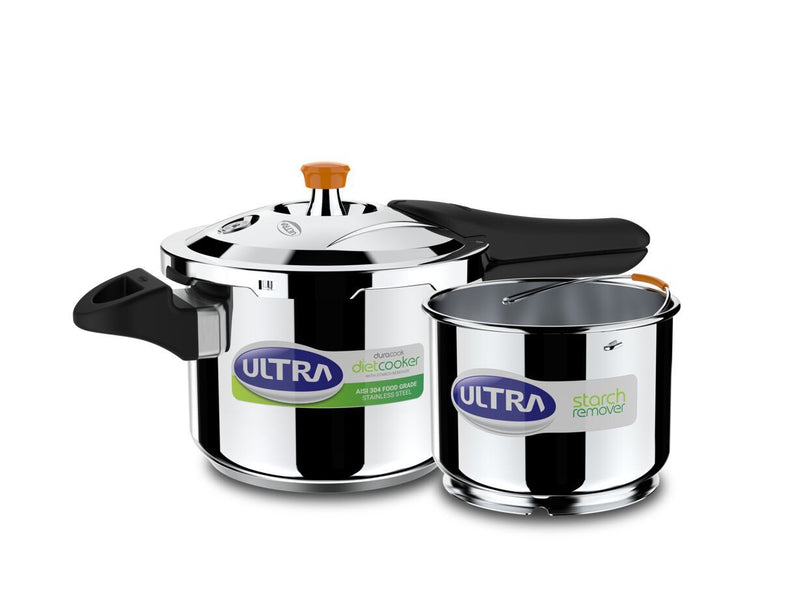 Ultra Duracook 3-Liter Diet Cooker Stainless Steel Pressure Cooker 3L with Starch Remover