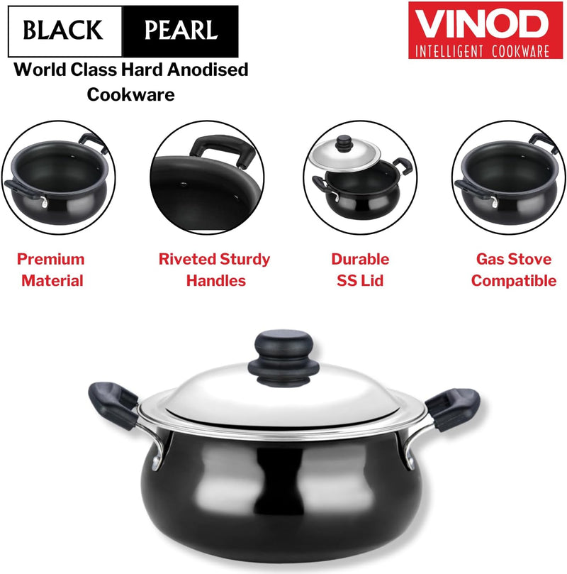 Vinod Black Pearl Hard Anodised Handi with Lid 5.0 Liters Medium