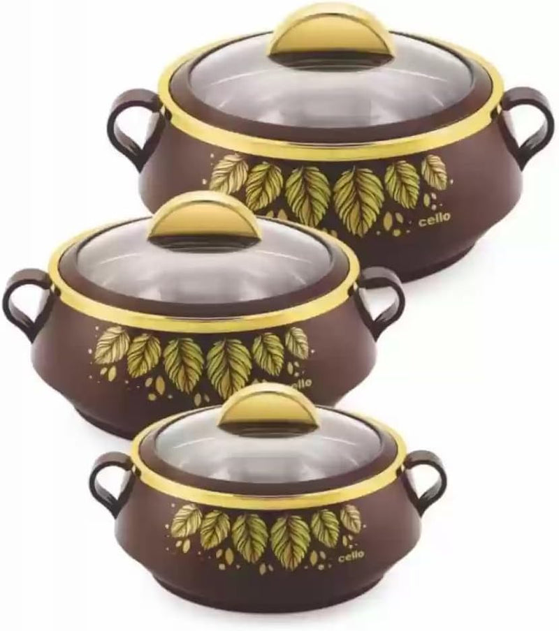 Cello Marcus Insulated Hotpot Pack of 3 Thermoware Casserole Set (600 ml, 1100 ml, 1700 ml)