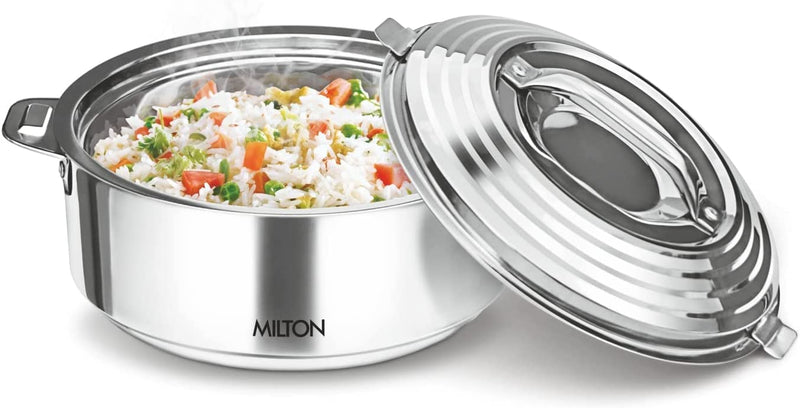 Milton Galaxia Insulated Stainless Steel Casserole, Thermal Serving Bowl, Keeps Food Hot & Cold for Long Hours, Elegant Hot Pot Food Warmer Cooler, Silver