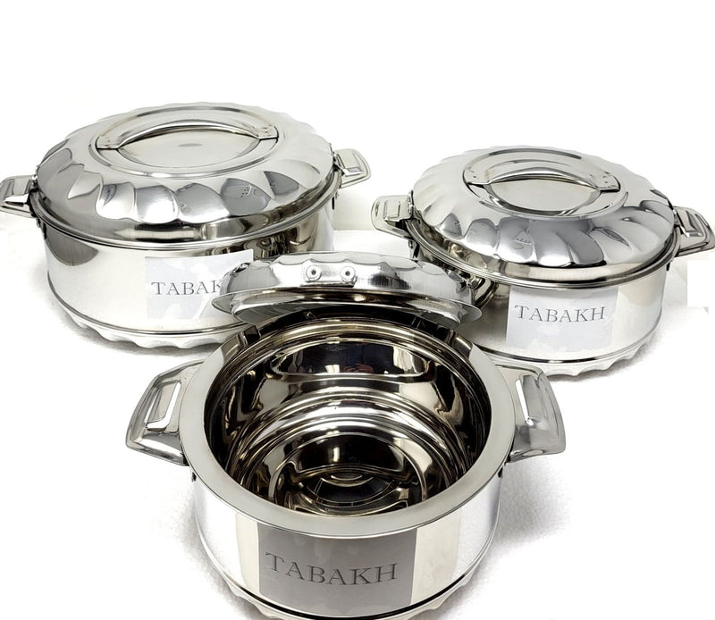 Tabakh Stainless Steel Cold Hot Pot Food Insulated Casserole Double Wall 3pc Set