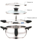 Vinod Magic Stainless Steel Smart 3 in 1 Pressure Cooker 3.5 Litre | 5mm Thick Base | All in One Cooker with Strainer & Glass Lid | Induction and Gas Base | ISI certified