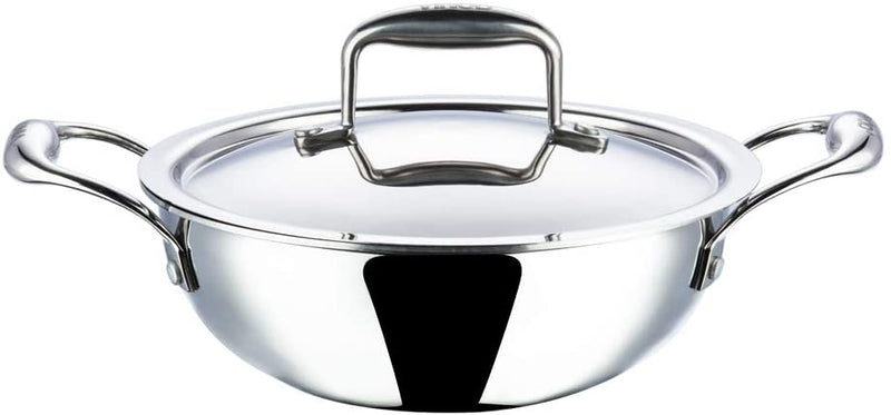 Vinod Platinum Triply Stainless Steel Extra Deep Kadai with Lid - 26cm (4.1L) (Induction Friendly)