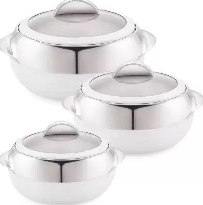 Cello Linea Insulated Hotpot Pack of 3 Thermoware Casserole Set (600 ml, 1100 ml, 1700 ml)