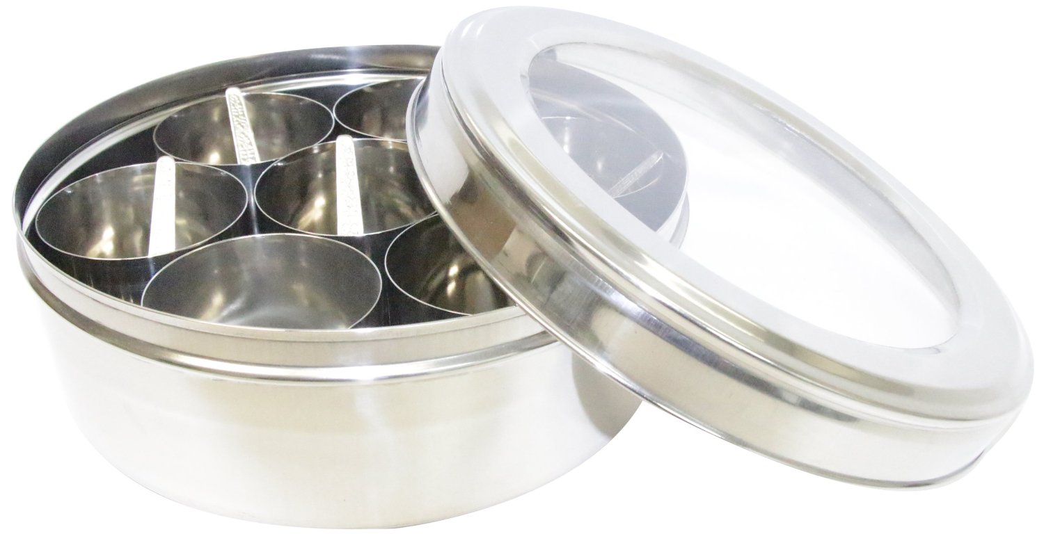 Tabakh Stainless Steel Masala Dabba Spice Container Box with Spoon