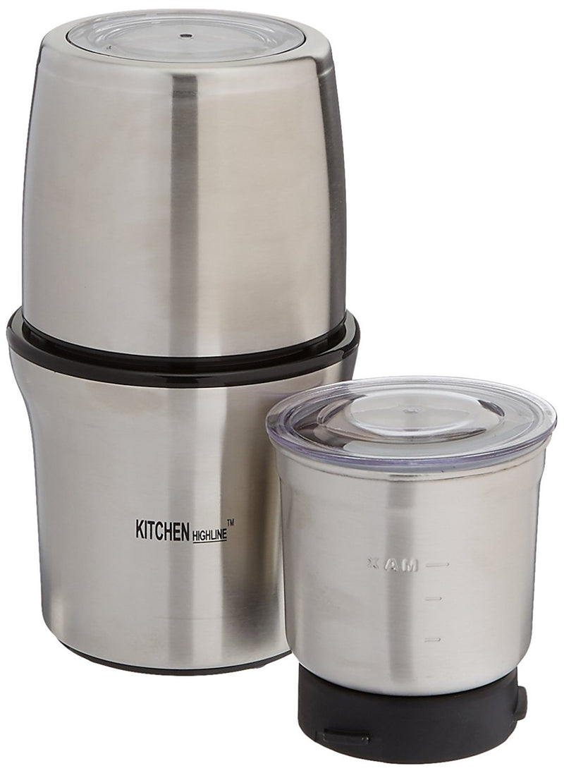Kitchen Highline SP-7412S Stainless Steel Wet and Dry Coffee/Spice/Chutney Grinder with Two Bowls 110V