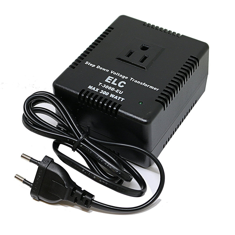 ELC 300 Watt Voltage Converter Transformer Heavy Duty Compact - Step Down - 220/240 to 110/120 Volt - Light Weight - Travel - For Hair Straightener, Toothbrush, TVs, Laptops, Chargers
