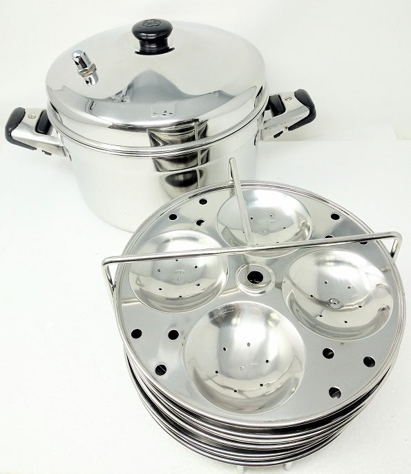 Tabakh Stainless Steel Cooker with Steam, Idli, Dhokla Multi Stand 3 Plates