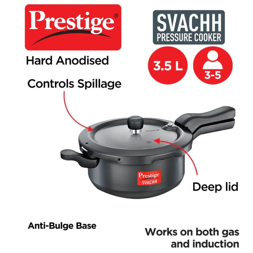 Prestige Svachh, 20237, 2 L, Stainless Steel Pressure Cookers, with de