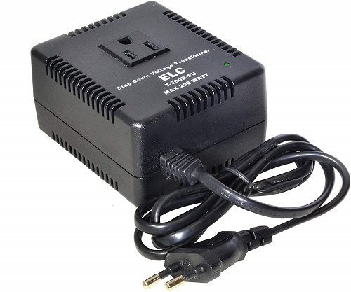 ELC 200 Watt Voltage Converter Transformer Heavy Duty Compact - Step Down - 220/240 to 110/120 Volt - Light Weight - Travel - for Hair Straightener, Toothbrush, TVs, Laptops, Chargers