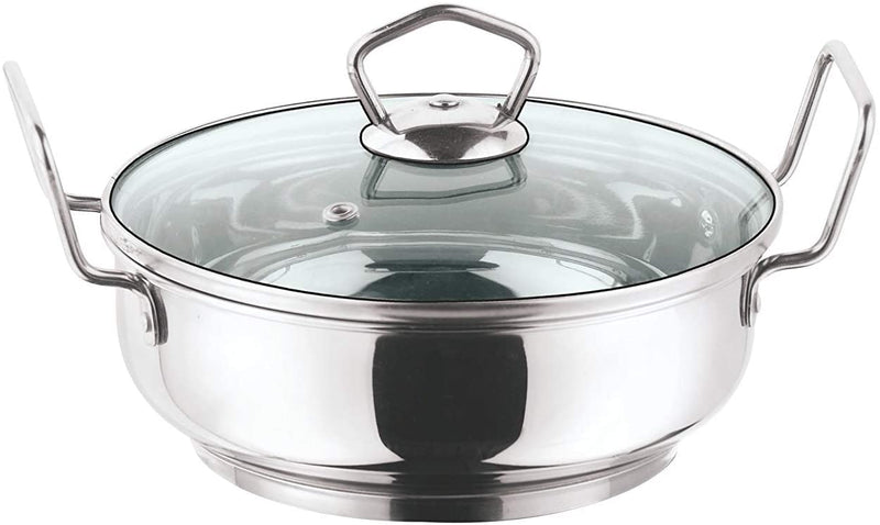 Vinod Induction Friendly Stainless Steel Kadai With Glass Lid 24cm 2.7 Litres