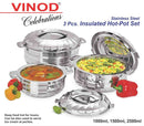 Vinod Stainless Steel Cold Hot Pot Food Insulated Casserole Double Wall 3pc Set