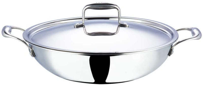 Vinod Platinum Triply Stainless Steel Kadai with Lid - 24cm (2.5L) (Induction Friendly)