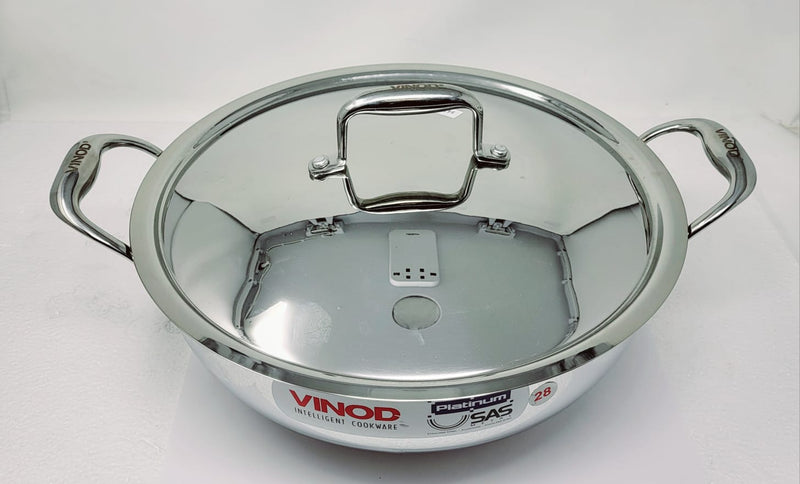 Vinod Platinum Triply Stainless Steel Extra Deep Kadai with Lid - 28cm (4.5L) (Induction Friendly)