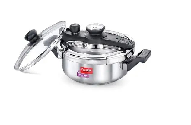 Prestige Clip-on Svachh Stainless Steel Spillage Control Pressure Cooker with Glass Lid 3 Liters