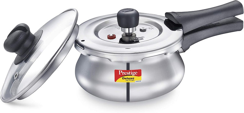 Prestige Deluxe Alpha Svachh Stainless Steel Pressure Handi with Glass Lid 1.5 litres Silver