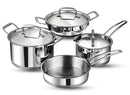 Vinod Classic Deluxe Stainless Steel Cookware Combo Set of 4 Pcs | Saucepan, Saucepot, Kadhai and Frypan | Extra Deep, Riveted Handles | Induction Base