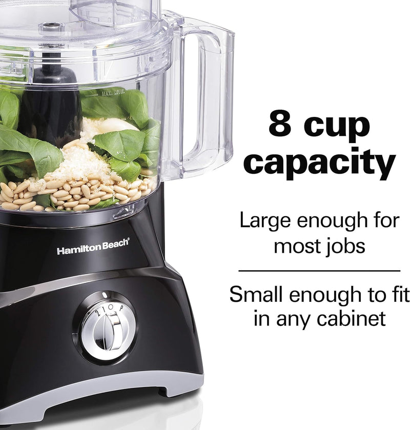 Hamilton Beach Food Processor & Vegetable Chopper for Slicing, Shredding, Mincing, and Puree, 8 Cup, Black