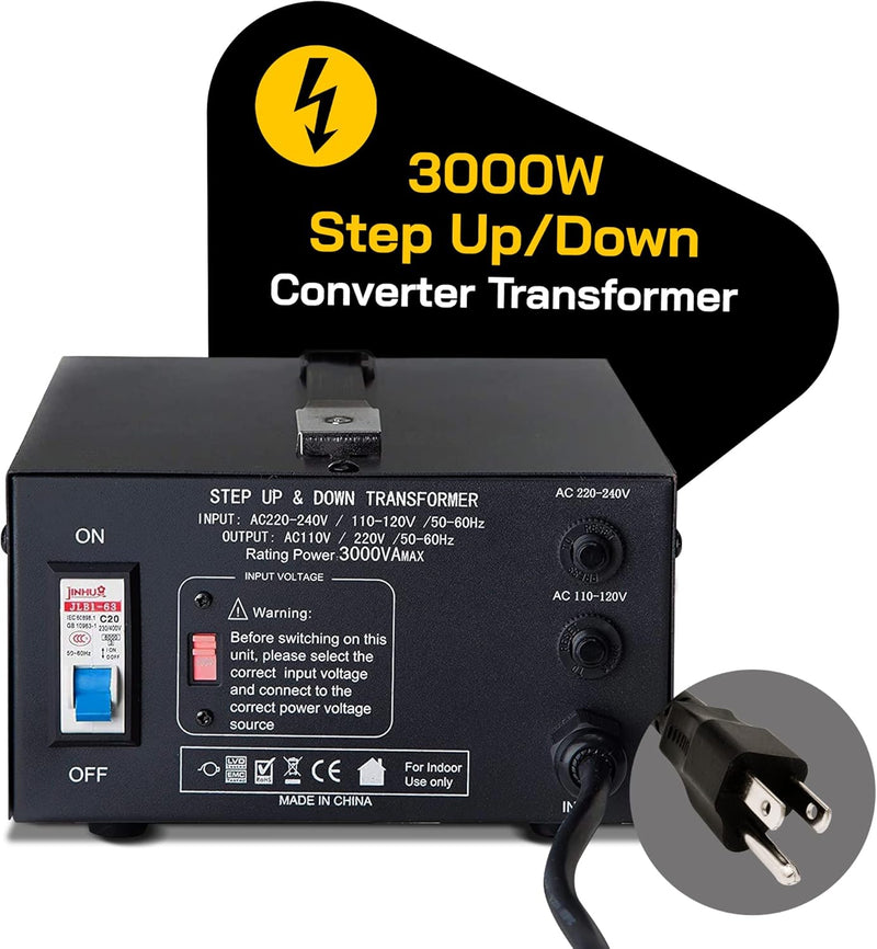 ELC T-3000 Voltage Converter Transformer - Step Up/Down - 110v to 220v / 220v to 110v Power Converter - Circuit Breaker Protection, CE Certified [3-Years Warranty]