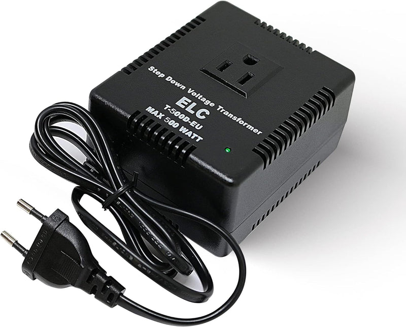 ELC 500 Watt Voltage Converter Transformer Heavy Duty Compact - Step Down - 220/240 to 110/120 Volt - Light Weight - Travel - for Hair Straightener, Toothbrush, TVs, Laptops, Chargers
