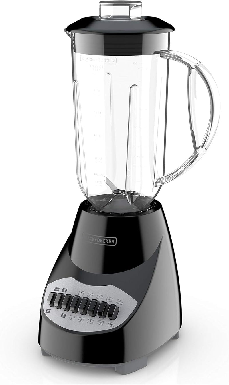 Black and Decker 10-Speed Countertop Blender BL2010BP 6-Cup Plastic Jar, Dishwasher-Safe, Stainless Steel, Suction Feet 110V