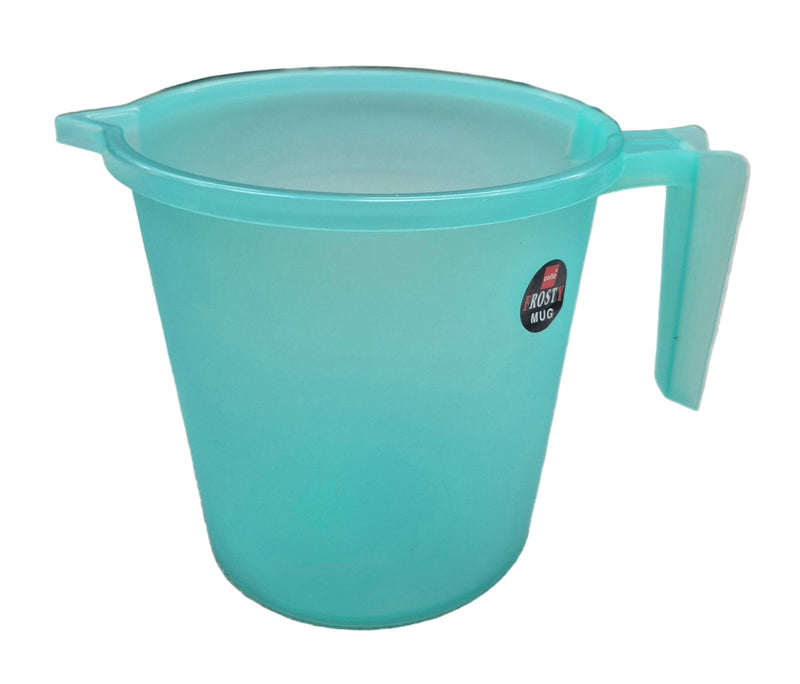 Turquoise measuring cup with a brand logo on a white background