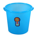 Blue bucket with a visible brand label on a white background