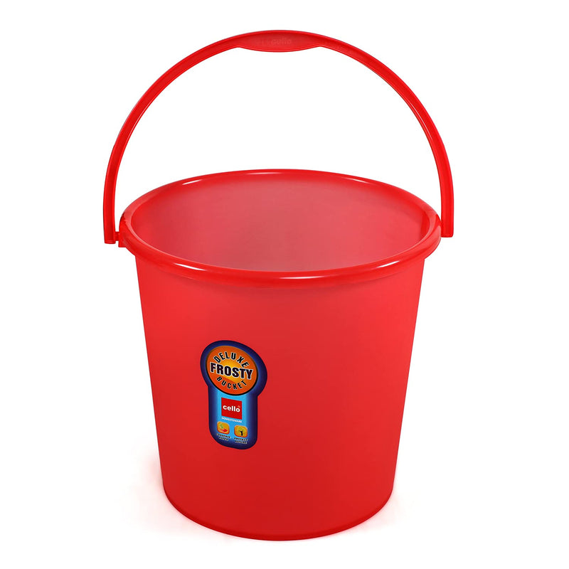 Red bucket with a handle on a white background