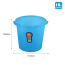 Blue bucket with Frosty logo and dimensions on a white background