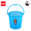 Blue bucket with a Cello logo on a white background