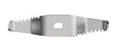 Metallic tool with a serrated edge on a white background