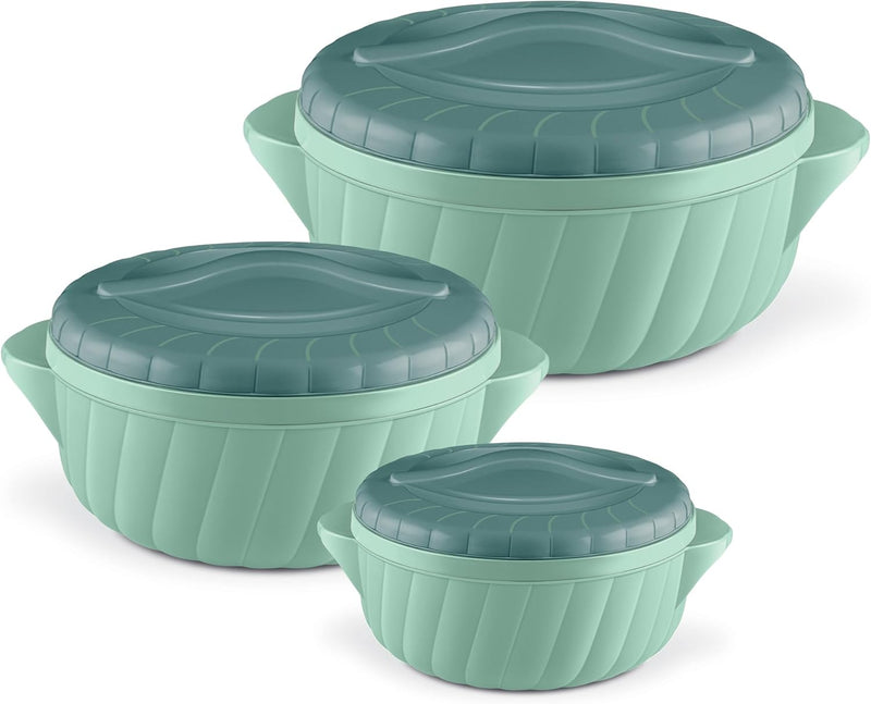 Milton Flora Regular Set Insulated Inner Steel Casserole for Roti 3Pc (750ml 1.25L & 2.1L) Hot Box for Kitchen, Hot Pot with Lid Chapati Box, Roti Casserole, Serving Boxes, Hotcase, Light Green