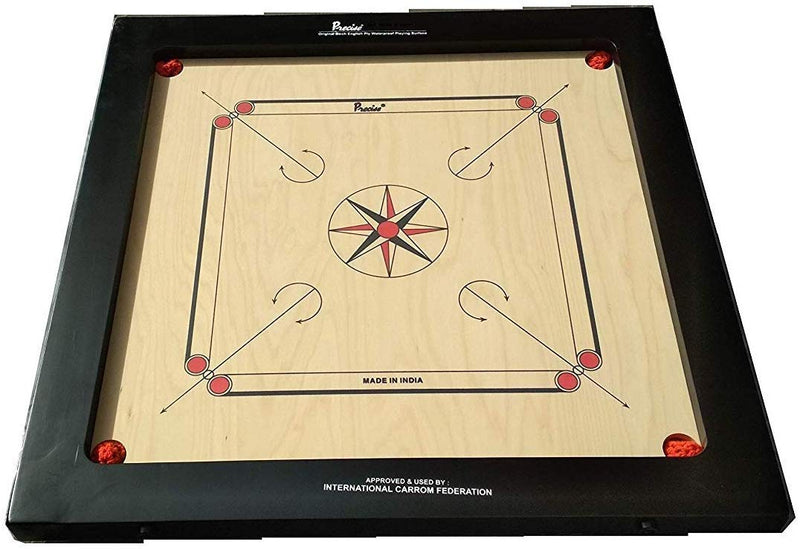Made with Original A Grade Birch Plywood Package includes: Carrom Board, Coins, Striker, and Powder Playing Surface, Standard Size, 29in x 29in Playing Board Thickness 20mm Overall Size of carrom board: 34.5in x 34.5in