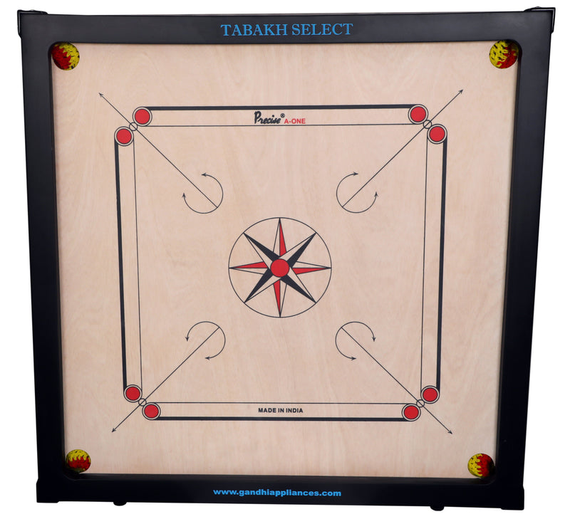 Tabakh Select 6mm Precise Carrom Board with Coins, Striker, and Powder