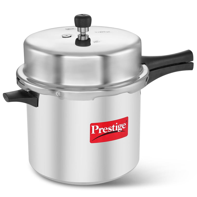 Prestige 12 Litre Aluminium Popular Plus Outerlid Pressure Cooker|Deep Lid for spillage Control|Virgin Aluminium|Gas Compatible Only