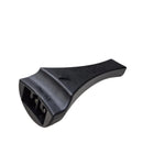 Black plastic component on a white background