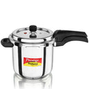 Pressure cooker with a visible Prestige logo on a white background