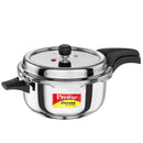 Pressure cooker with a visible Prestige logo on a white background