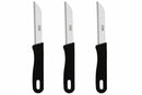 Three knives with black handles and silver blades on a white background