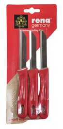 Two red-handled knives in a packaging with 'rena germany' branding on a white background.