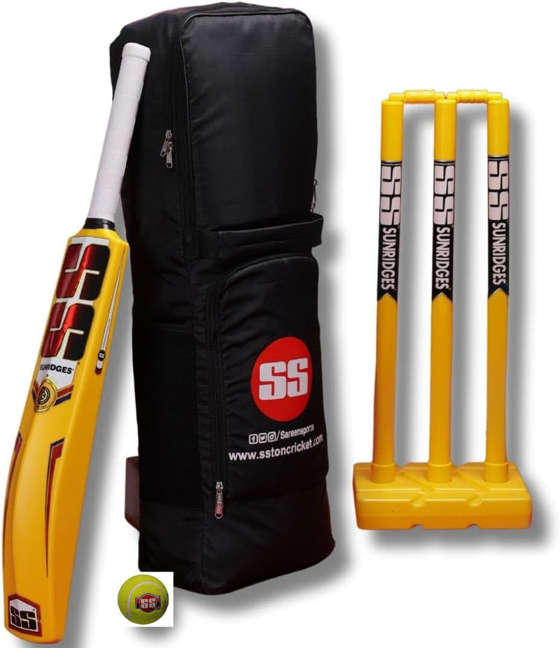 SS Composite Plastic Cricket Set with Premium Kit Bag, (1 Full Size Bat, 3 Wickets, 1 Wicket Base, 2 Bails, 1 Tennis Ball)