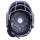 Close-up of a helmet interior with a white frame and black padding on a white background