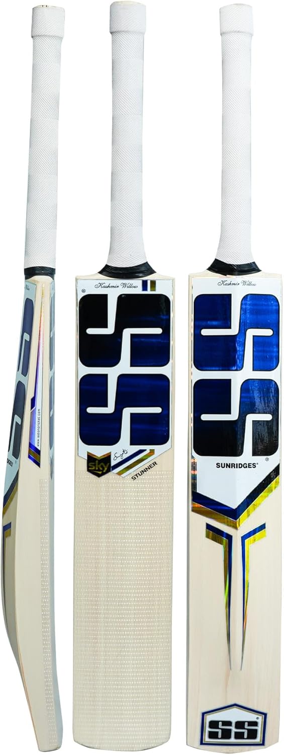 SS Premium Cricket Kashmir Willow Leather Ball Cricket bat ' Adult Size - Short Handle (Bat Cover Included) (Sky Stunner)