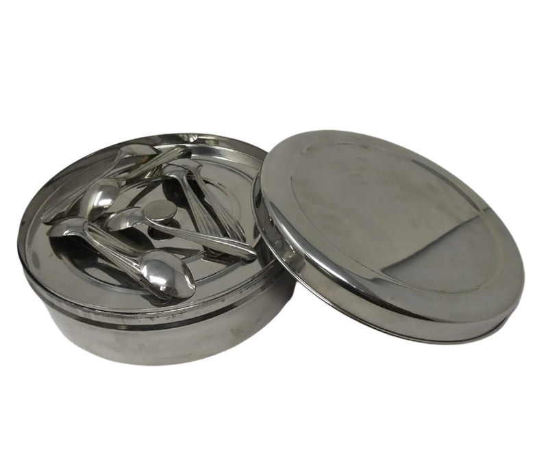 Tabakh Stainless Steel Sada Masala Dabba Spice Container Box, 8-Inches, Silver